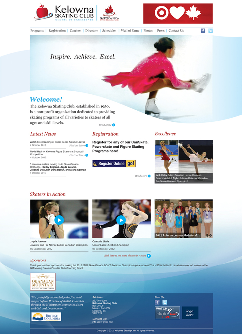 Kelowna Skating Club website homepage